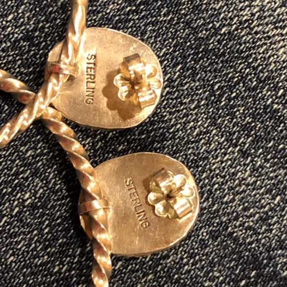 Sterling & turquoise hoop earrings Navajo, Annie Spencer - Picture 2 of 4